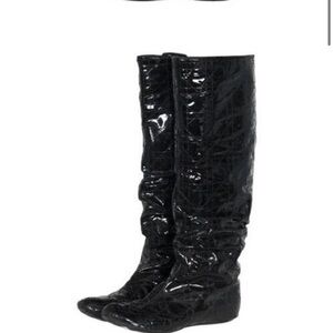 Christian Dior Quilted Knee High Flat Scrunch Boots